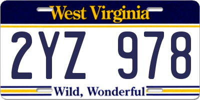 WV license plate 2YZ978