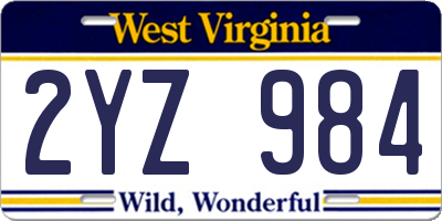 WV license plate 2YZ984