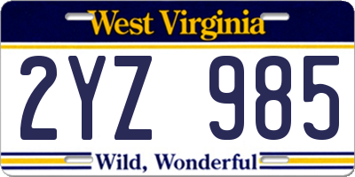 WV license plate 2YZ985