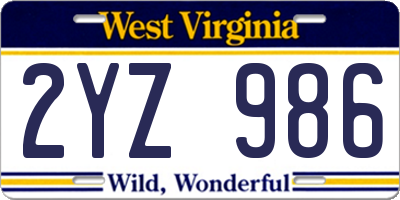 WV license plate 2YZ986