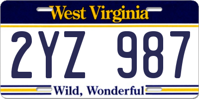 WV license plate 2YZ987