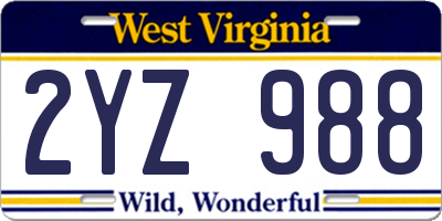 WV license plate 2YZ988