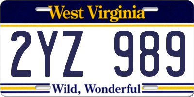 WV license plate 2YZ989