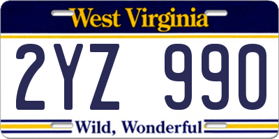 WV license plate 2YZ990