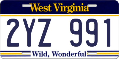 WV license plate 2YZ991