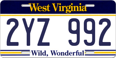 WV license plate 2YZ992