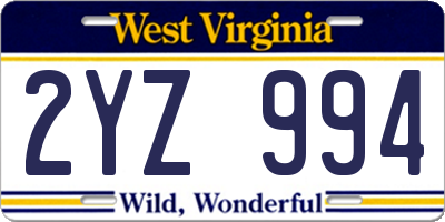 WV license plate 2YZ994