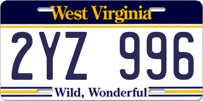 WV license plate 2YZ996