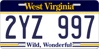 WV license plate 2YZ997
