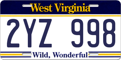 WV license plate 2YZ998