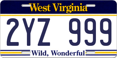 WV license plate 2YZ999