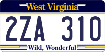 WV license plate 2ZA310