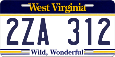 WV license plate 2ZA312