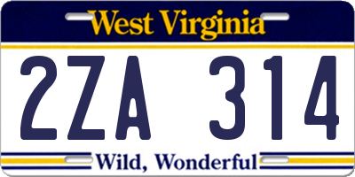 WV license plate 2ZA314