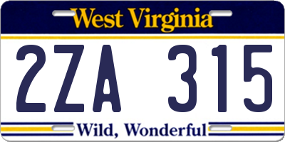 WV license plate 2ZA315