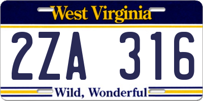 WV license plate 2ZA316