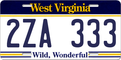 WV license plate 2ZA333