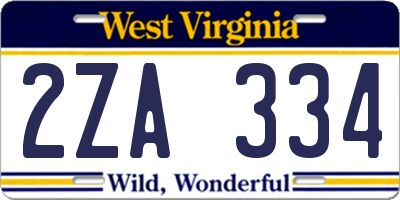 WV license plate 2ZA334