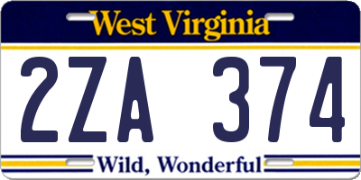WV license plate 2ZA374