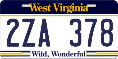 WV license plate 2ZA378