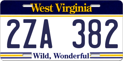 WV license plate 2ZA382