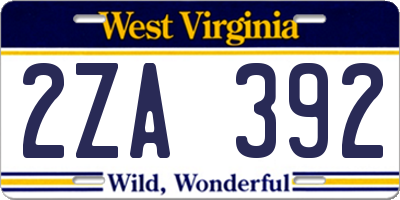 WV license plate 2ZA392