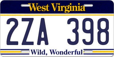 WV license plate 2ZA398