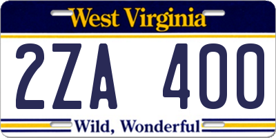 WV license plate 2ZA400