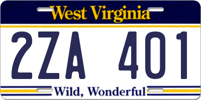 WV license plate 2ZA401