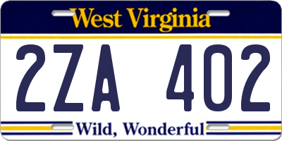 WV license plate 2ZA402