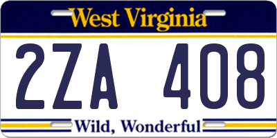 WV license plate 2ZA408