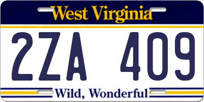 WV license plate 2ZA409