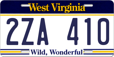 WV license plate 2ZA410