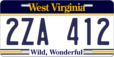 WV license plate 2ZA412