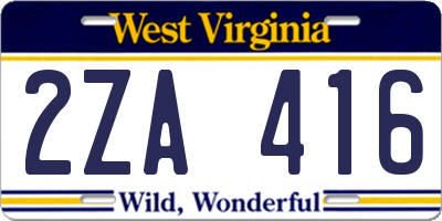 WV license plate 2ZA416