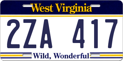WV license plate 2ZA417