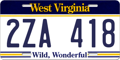 WV license plate 2ZA418