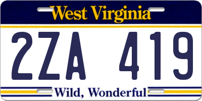 WV license plate 2ZA419