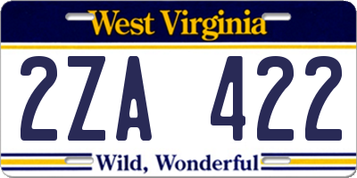 WV license plate 2ZA422