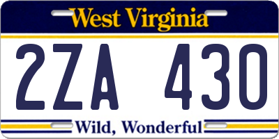 WV license plate 2ZA430