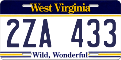 WV license plate 2ZA433