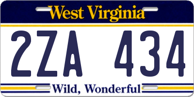 WV license plate 2ZA434