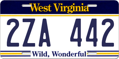 WV license plate 2ZA442