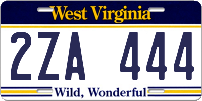 WV license plate 2ZA444