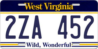 WV license plate 2ZA452