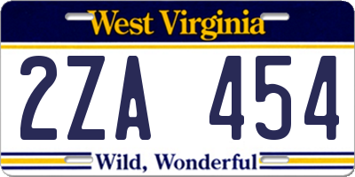 WV license plate 2ZA454