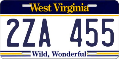 WV license plate 2ZA455