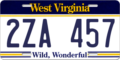 WV license plate 2ZA457