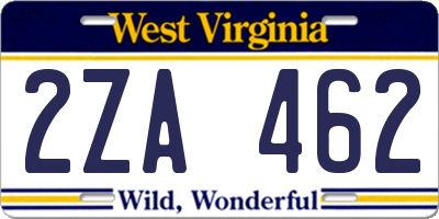 WV license plate 2ZA462