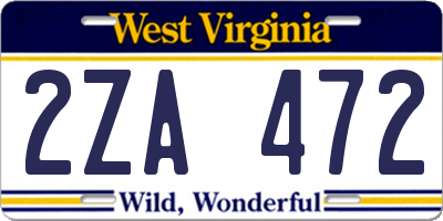WV license plate 2ZA472